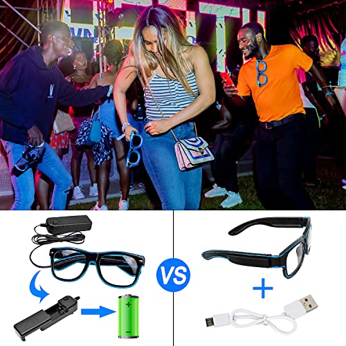 YouRfocus Wireless Led Light up Glasses 2 Pack Glow in The Dark Neon Rave Glasses for Rave Party, EDM, Halloween, Christma...