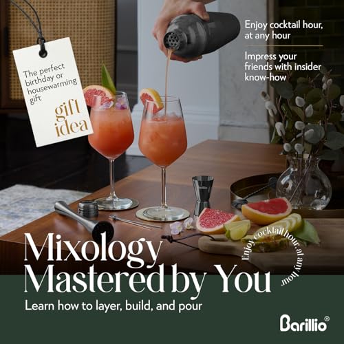 Barillio Black Mixology Bartender Kit - 8-Pc Stainless-Steel Travel Cocktail Shaker Set with Bag - Bar Tools w/Martini Sha...