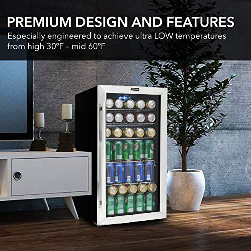 Whynter Beverage Refrigerator with Double-Layer Glass Door, 127-Can 3.1 Cu Ft Freestanding Drink Mini Fridge, BR-130SB, St...