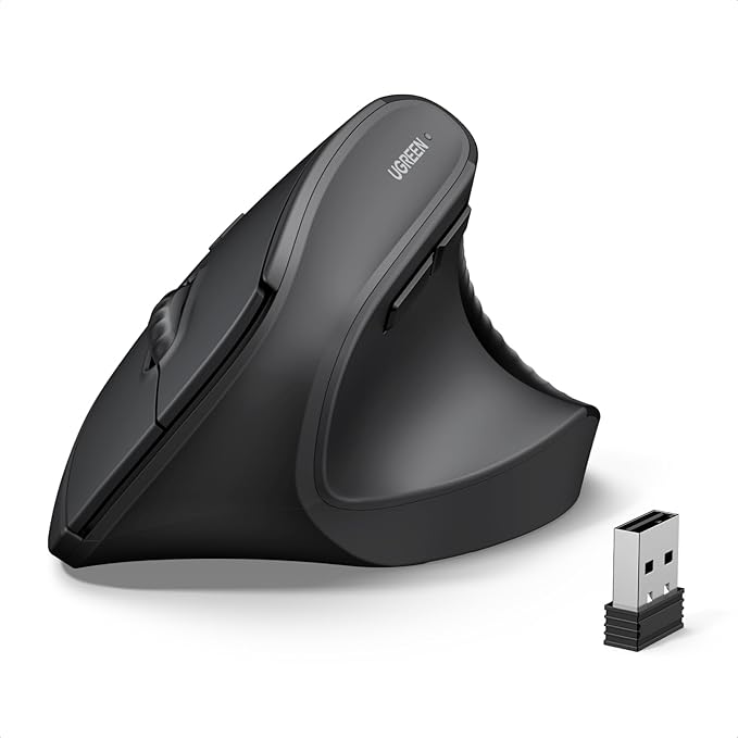 UGREEN Ergonomic Mouse, Wireless Bluetooth Vertical Mouse, Dual-Mode (BT 5.4 & USB 2.4G), Quiet Clicks, 4 Adjustable DPI (...