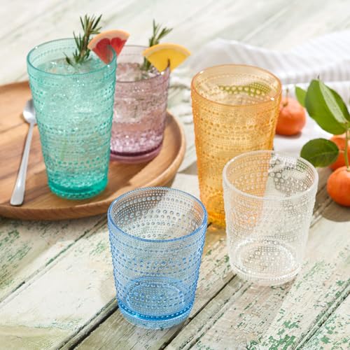 Certified International Santa Fe Orange Set of 6 Premium Acrylic DOF Glasses 16 oz – Unbreakable Drinkware with Textured B...