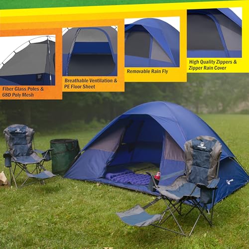 Camping Tent - Water-Resistant Cabin Style Outdoor Shelter with Built-in Screen Tent and Carrying Bag by Wakeman Outdoors
