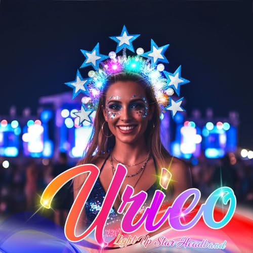 Urieo Light Up Star Headband Led Pearl Halo Headpiece Glow Rave Hair Accessories for Women