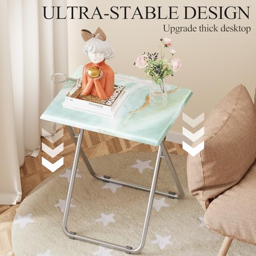 TV Trays Table Set of 2 Portable Folding TV Tray Table TV Dinner Tray with Sturdy MDF, Small Folding Tables with Phone & T...