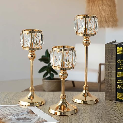 Set of 3 Cup Crystal Tealight Candle Holders, Centerpieces for Table Wedding Centerpieces Crystal Decorative Tealight Cand...