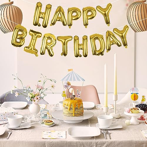 Gold Happy Birthday Balloons Banner 16 Inch Mylar Foil Letters, Inflatable Party Decor and Birthday Decorations for Women,...