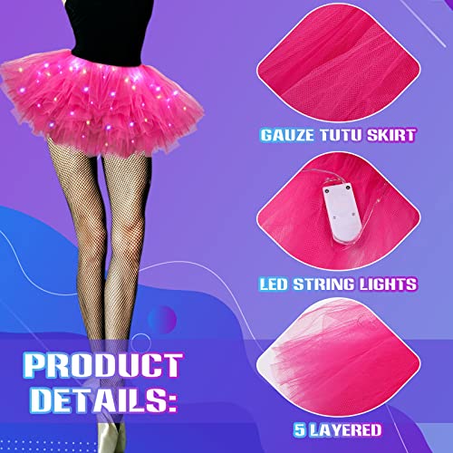 Crowye LED Tutu Skirt Light up Tutus 5 Layered Neon Tulle Skirt for Women 80's Party Valentine's Day New Year Glitter Costume
