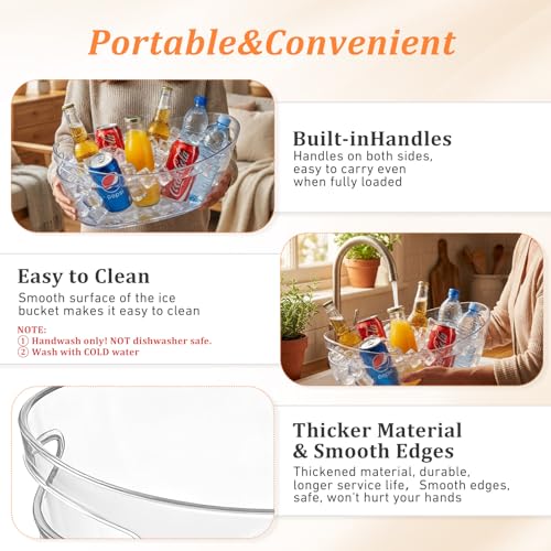 Yiyiring 4 Pcs Ice Buckets for Parties Large 5.5l Clear Beverage Tubs with Scoops, Tongs, Wine Opener, Vacuum Wine Stopper...