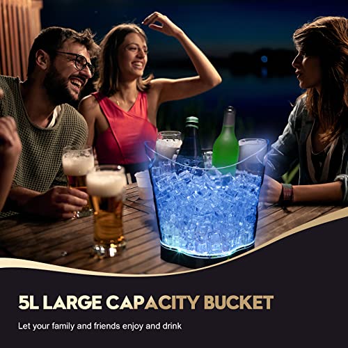 Norme 12 Pcs LED Ice Bucket with Scoop Clip, 6.5l LED Light Ice Bucket, 7 Color Changing Clear Acrylic Champagne Beer Wine...