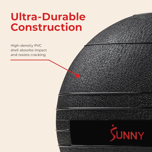 Sunny Health & Fitness Ultra-Durable Slam Ball, Sand Filled No-Bounce Core, Non-Slip Grip ? Available in 10?50 lbs