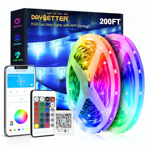 DAYBETTER Led Strip Lights 200 ft (2 Rolls of 100 ft) Ultra Long Smart Light Strips with App Voice Control Remote, RGB Mus...