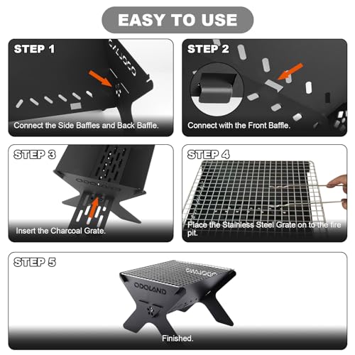 Odoland Camping Campfire Grill, Portable Folding Charcoal Grills, Backpacking BBQ Grill, Heavy Duty Firepit Grill with Car...