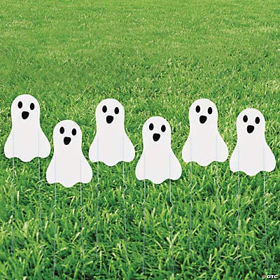 Fun Express Mini Ghost Sidewalk Yard Signs - Set of 6 - Outdoor Halloween Decor