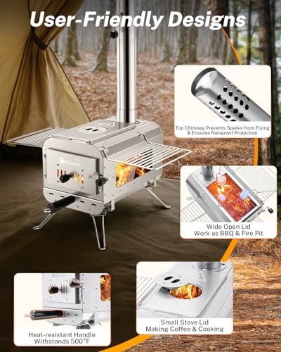 Gonex Hot Tent Stove, Portable Wood Burning Camping Stove with Ash Drawer & Large Firebox for Tent, Outdoor, Heating, Cook...