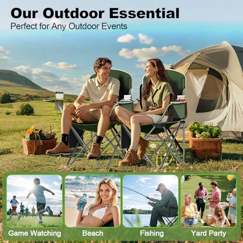 VTOY Folding Camping Chairs Durable 600D Oxford, Portable Outdoor Chair with Cooler Pouch, Cup Holder & Storage Pocket for...