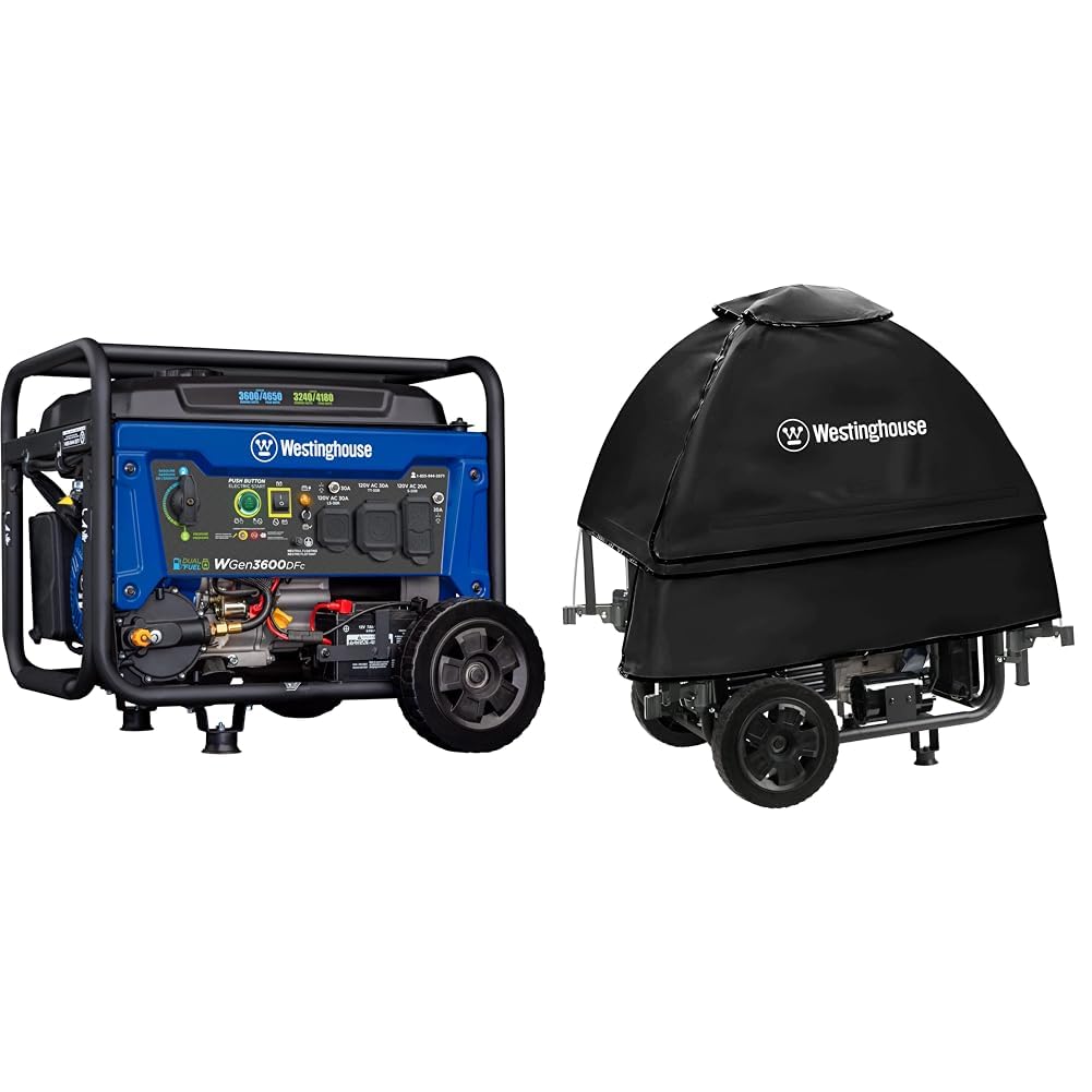 Westinghouse 4650W Dual Fuel Generator with Remote Start and Weather Tent Cover for Open Frame Portable Generators