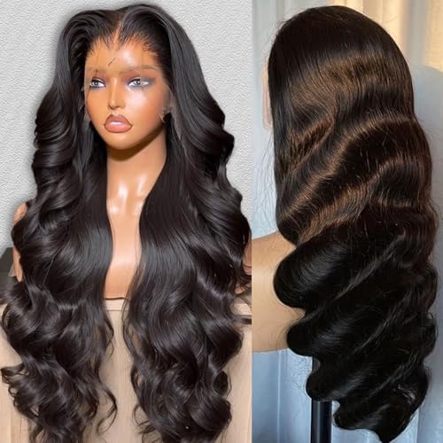 13x6 Body Wave Lace Front Wigs Human Hair 200% Density HD Lace Front Wigs Human Hair Pre Plucked Natural Color Glueless Wig 100% Virgin Lace Front Wigs for Women(24inch)