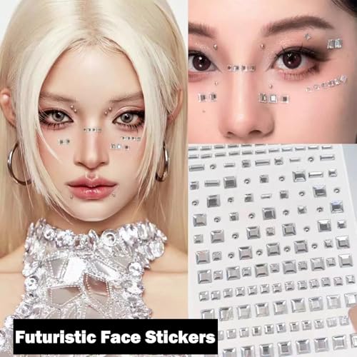 NOOEPC Robot Punk Style Self Adhesive Face Gems Stickers, Hair Gems Face Jewels Eye Jewels Rhinestones Festival Essentials...