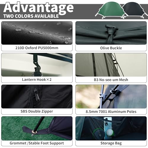 TENPLAY Cot Tent,Camping Tent,Backpacking Tent,3 Way Tent,Solo Tent,1 Person,Quick Setup,70D Nylon,pu5000mm,UV Cut,7001 Al...
