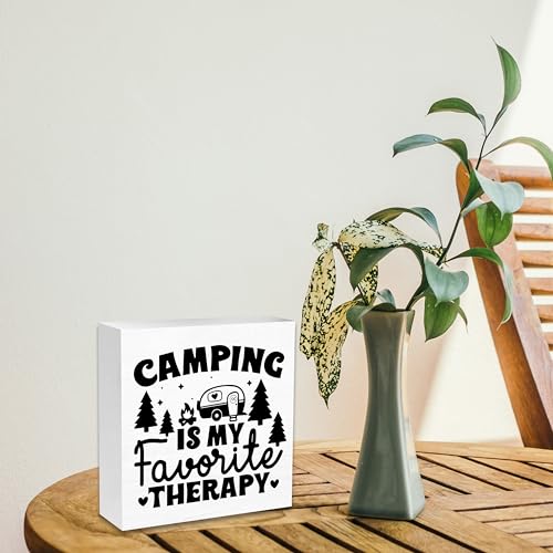 Camping Is My Favorite Therapy,Camping Decor For Camper,Wooden Plaque Sign Box For Tent Home Table Shelf 5x5 Inches.(097)