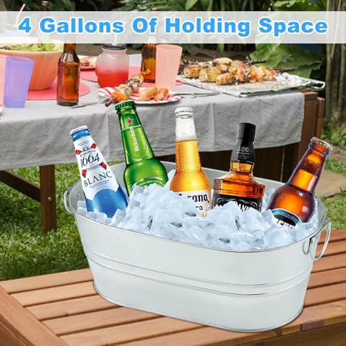 4PCS 4 Gallon Galvanized Tub Champagne Bucket with Carry Handle Large Metal Drink Buckets with Scoops for Home Bar Beer Ch...
