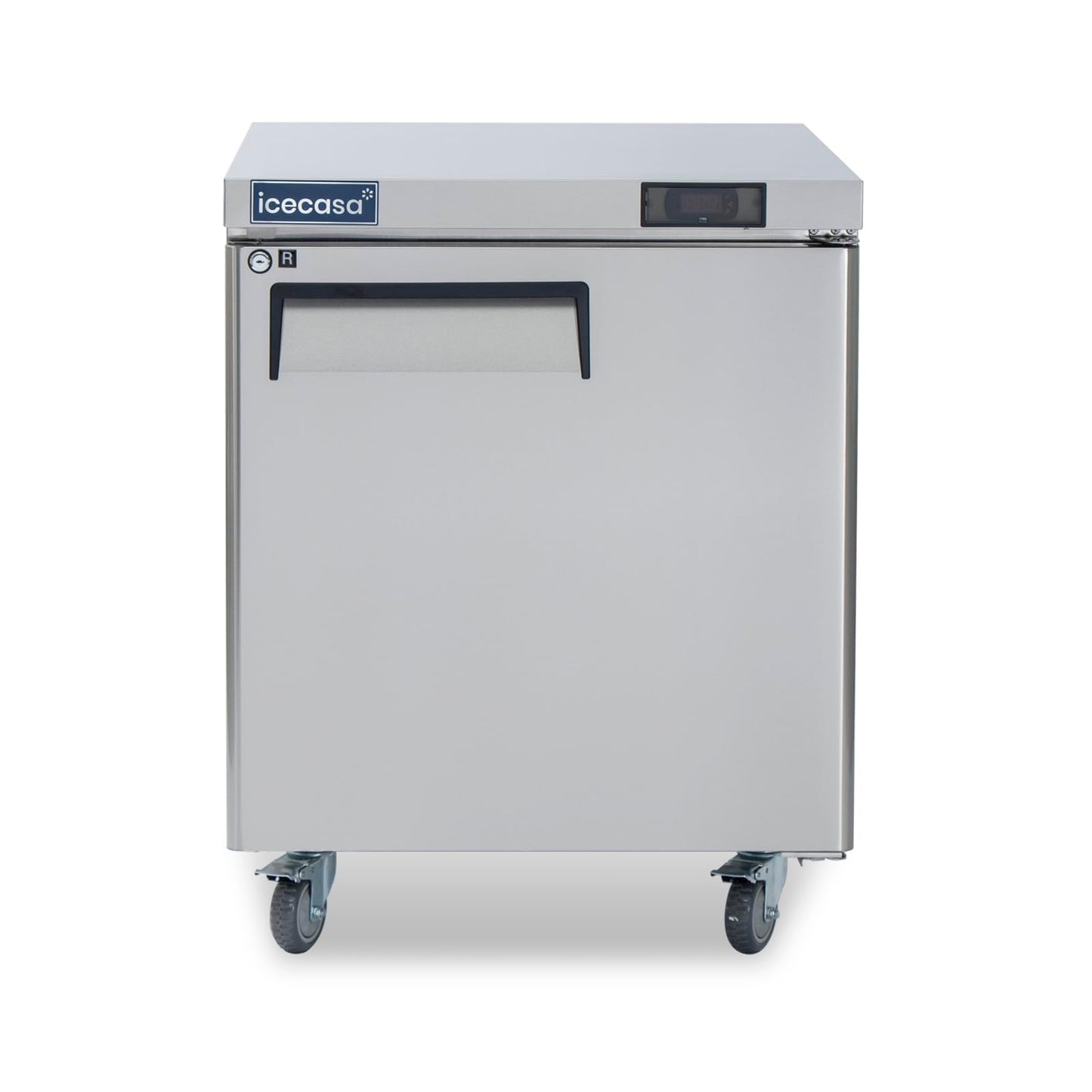 ICECASA 27" W Commercial Refrigerator Worktop Undercounter Refrigerator Single Door Stainless Steel Counter Fan Cooling Refrigerator 7 Cu.ft for Restaurant, Bar, Shop, etc