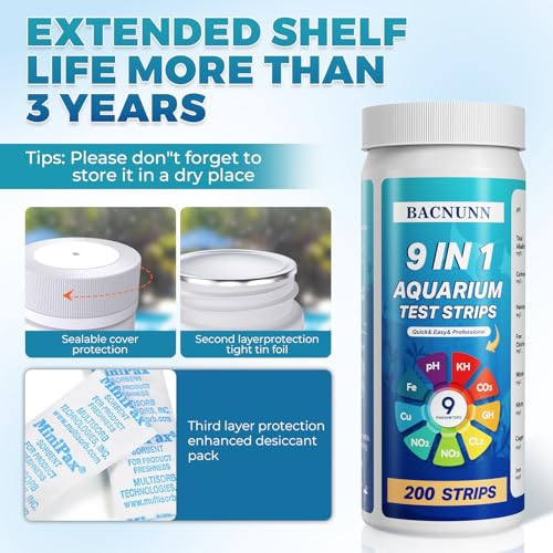 BACNUNN Aquarium Test Strips: 200CT 9 in 1 Quick & Accurate Fish Tank Water Testing Kit for Freshwater Pond Testing Nitrat...