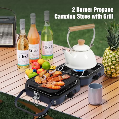 2 Burner Camping Stove with Carrying Bag, 16000 BTU Portable Propane Stove for Camping, Collapsible camping stove with two...