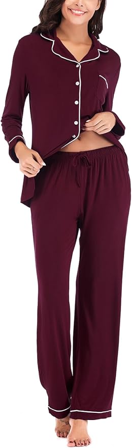 Aamikast Women's Pajama Sets Long Sleeve Button Down Sleepwear Nightwear Soft Pjs Lounge Sets