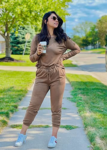 PRETTYGARDEN Women Fall 2 Piece Lounge Outfit Long Sleeve Tops High Waisted Jogger Pants Set Spring Travel Clothes Tracksuit