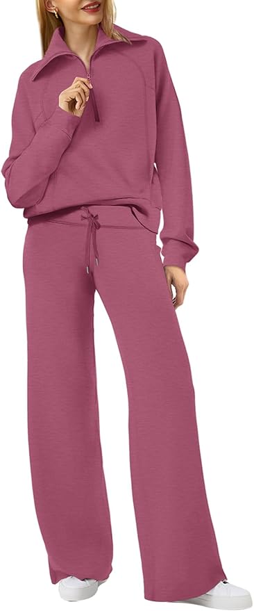 XIEERDUO Lounge Sets For Women 2025 Half Zip Sweatshirt And Wide Leg Sweatpant 2 Piece Outfits Sweatsuit Tracksuit