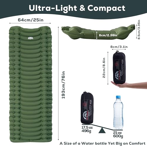 Gear Doctors® Ether 17.5oz Ultralight Camping Sleeping Pad – Backpacking Air Mattress – Camping Mattress Pad – Compact Inf...