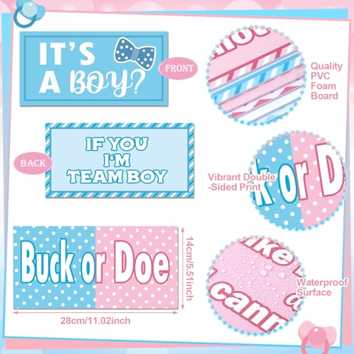 Beeveer 12pcs Baby Shower Photo Booth Props Set Gender Reveal Photo Booth Kit Decorations, Waterproof Multi Color Double S...