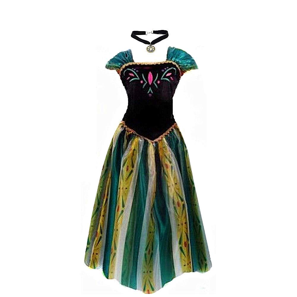 Lovely Mermaid Queen Princess Adult Women Dress Costume Cosplay Halloween (dress with necklace,M=6-8 US SIZE)