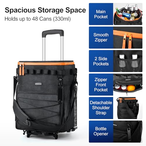 Odoland Bundle - 2 Items Portable Camping Stove and 48 Cans Soft Cooler with Wheels and Handle