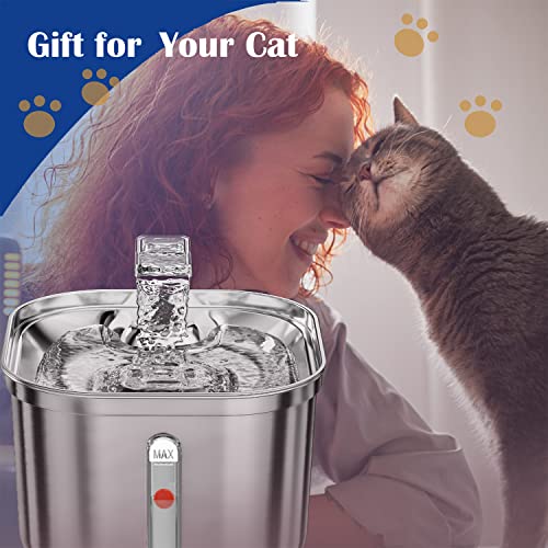Homtyler Cat Water Fountain, Stainless Steel Pet Water Fountain for Cats Inside, 3 Filters&Ultra-Quiet Pump, 2.2L/73oz Aut...
