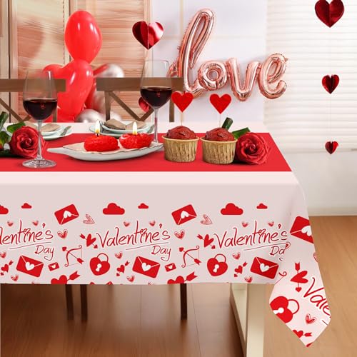 Childom Valentines Day Tablecloth for Valentines Day Decorations Party,3 Pack Disposable Plastic Valentines Table Cloths 5...