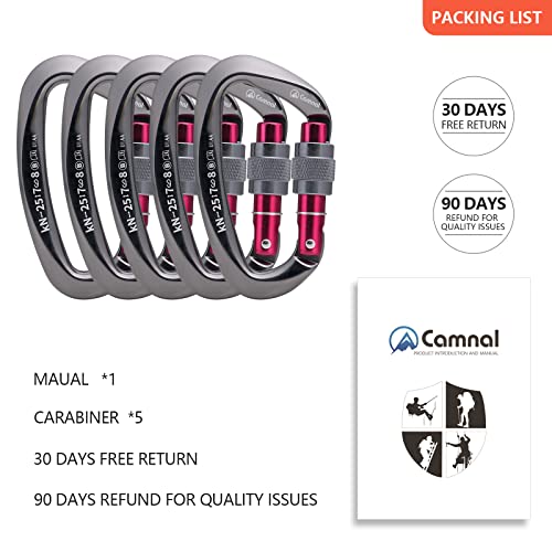 CAMNAL Heavy Duty Carabiner UIAA Certified Locking Carabiner 25KN (About 5620 lbs) Screw Lock Carabiner D Shape Carabiner ...