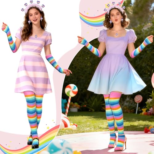SEPGLITTER Lollipop Costume Women's Set, Candy Costume for Carnival with Hairband, Earrings, Necklace, Gloves and Overknees