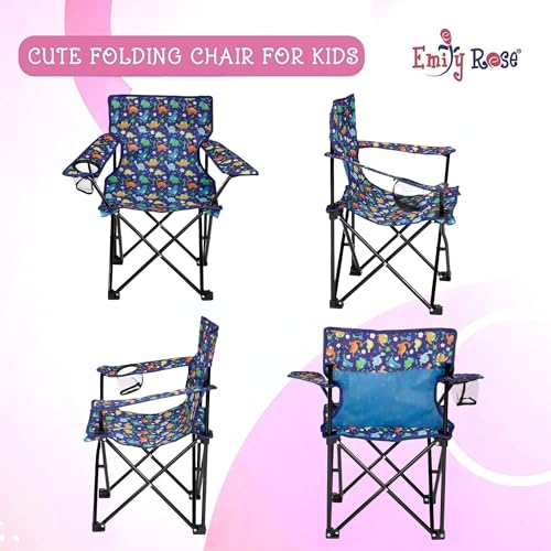 Emily Rose Kids Playful Dinosaurs Folding Beach Camp Chair Ages 2-7 - Toddler Travel Chair with Safety Lock Cup Holder & C...