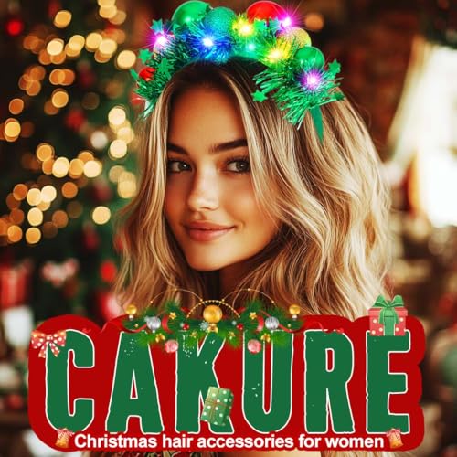 CAKURE LED Christmas Headband Green Light Up Christmas Ball Headbands Xmas Hair Hoop Holiday Party Costume Headwear Hair A...