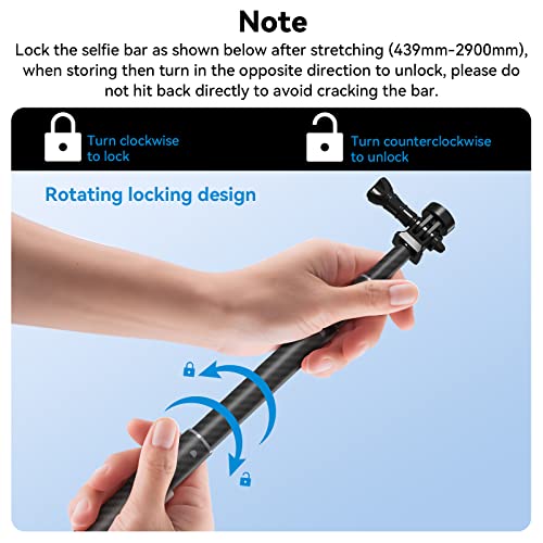 TELESIN G3 Extension Selfie Stick Pole (118"/3M 100% Carbon Fiber), Invisible Light Monopod for DJI Osmo Nano 360 Action 6...
