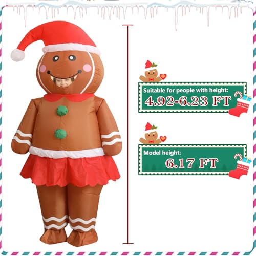 OVIFM Christmas Inflatable Costume Adult,Gingerbread Man Costume,Blow Up Xmas Character Costumes for Women Men Cosplay Party
