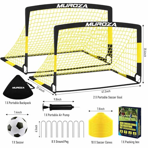 Soccer Goal, Kids Soccer Goals for Backyard Set, 2 Pack of Portable Pop Up Soccer Net with Soccer Ball, Cones, Complete Tr...