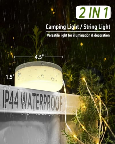 Solar Camping String Lights, 32.8 FT Fairy String Light, 4 in 1 Portable Waterproof Camp Lamp with 8 Lighting Modes, Hangi...