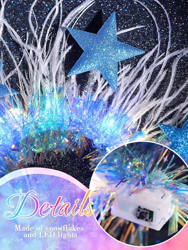 Woeoe Ligth Up Stars Headband Led Glowing Hair Bands Party Rave Costume Feather Hair Accessories for Women