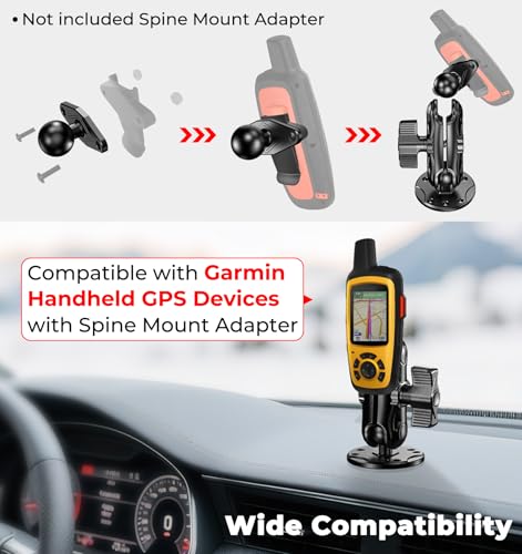 Aluminum Alloy 1" Ball GPS Mount with Industry Standard AMPS Hole Diamond Plate & Round Base, 3.5" Medium Arm for Garmin H...