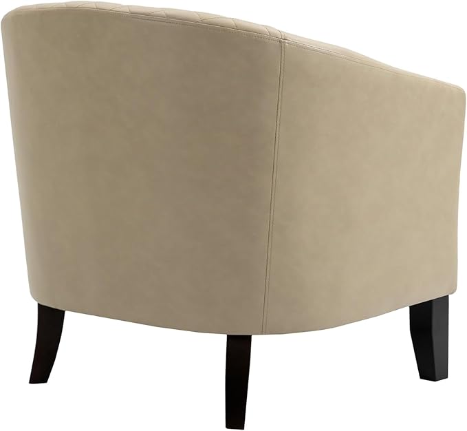 UIXE Faux Leather Barrel Accent Chairs Set of 2, Round Club Chair Modern Upholstered Armchair for Living Room, Comfy Nailed Trim Arm Chair Bedroom Reading Seat - Beige