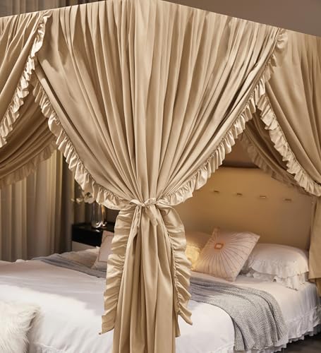 Mengersi Canopy Bed Curtains Queen Size,Royal Breathable Private Space-Elegant Bed Curtains Bedroom Decor for Adults,Champ...