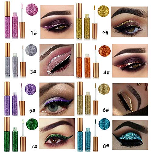10 Colors Liquid Glitter Eyeliner Metallic Shimmer Glitter Eyeshadow Pigment Eyebrown Shimmer Waterproof Face Lips Art for...